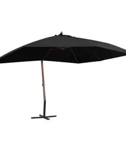 vidaXL Hanging Parasol with Wooden Pole 400×300 cm Black