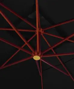 vidaXL Hanging Parasol with Wooden Pole 400×300 cm Black