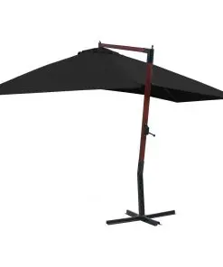 vidaXL Hanging Parasol with Wooden Pole 400×300 cm Black