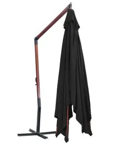vidaXL Hanging Parasol with Wooden Pole 400×300 cm Black