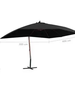 vidaXL Hanging Parasol with Wooden Pole 400×300 cm Black