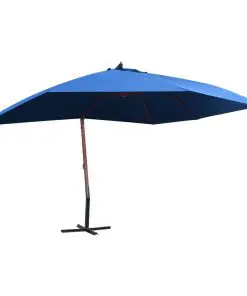 vidaXL Hanging Parasol with Wooden Pole 400×300 cm Blue