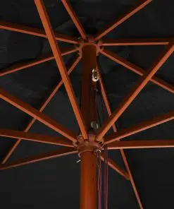 vidaXL Outdoor Parasol with Wooden Pole 350 cm Black