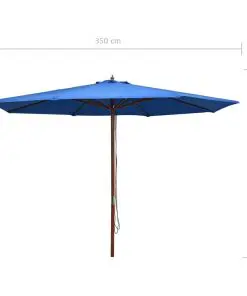 vidaXL Outdoor Parasol with Wooden Pole 350 cm Blue