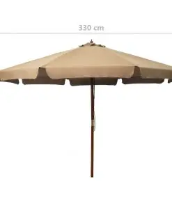 vidaXL Outdoor Parasol with Wooden Pole 330 cm Taupe
