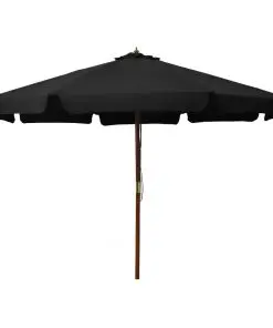 vidaXL Outdoor Parasol with Wooden Pole 330 cm Black