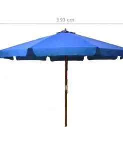 vidaXL Outdoor Parasol with Wooden Pole 330 cm Azure