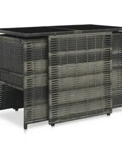 vidaXL 3 Piece Bistro Set with Cushions Poly Rattan Grey