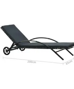vidaXL Sun Lounger with Cushion & Wheels Poly Rattan Anthracite