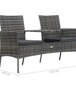 vidaXL 2-Seater Garden Sofa with Tea Table Poly Rattan Anthracite
