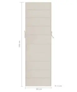 vidaXL Sunlounger Cushion Cream 190x60x3 cm