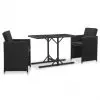 vidaXL 3 Piece Outdoor Dining Set with Cushions Poly Rattan Black