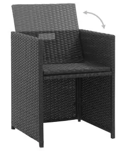 vidaXL 3 Piece Outdoor Dining Set with Cushions Poly Rattan Black