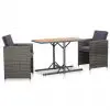 vidaXL 3 Piece Bistro Set with Cushions Poly Rattan Grey