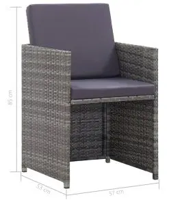 vidaXL 3 Piece Bistro Set with Cushions Poly Rattan Grey