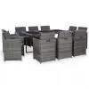 vidaXL 11 Piece Outdoor Dining Set with Cushions Poly Rattan Grey