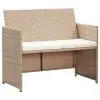 vidaXL 2 Seater Garden Sofa with Cushions Beige Poly Rattan