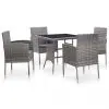 vidaXL 5 Piece Outdoor Dining Set with Cushions Poly Rattan Grey
