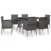 vidaXL 7 Piece Outdoor Dining Set with Cushions Poly Rattan Grey