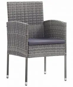 vidaXL 7 Piece Outdoor Dining Set with Cushions Poly Rattan Grey