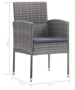 vidaXL 7 Piece Outdoor Dining Set with Cushions Poly Rattan Grey
