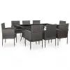 vidaXL 9 Piece Outdoor Dining Set with Cushions Poly Rattan Grey