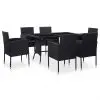 vidaXL 7 Piece Outdoor Dining Set Poly Rattan Black