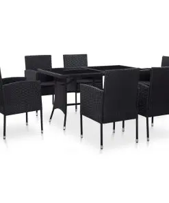vidaXL 7 Piece Outdoor Dining Set Poly Rattan Black