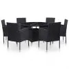 vidaXL 7 Piece Outdoor Dining Set with Cushions Poly Rattan Black