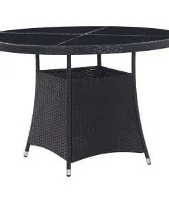 vidaXL 7 Piece Outdoor Dining Set with Cushions Poly Rattan Black