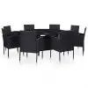 vidaXL 9 Piece Outdoor Dining Set with Cushions Poly Rattan Black