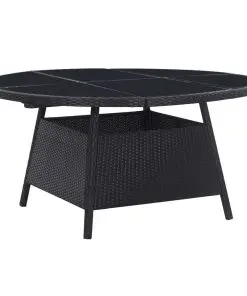 vidaXL 9 Piece Outdoor Dining Set with Cushions Poly Rattan Black