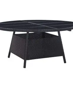 vidaXL 11 Piece Outdoor Dining Set with Cushions Poly Rattan Black