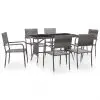 vidaXL 7 Piece Outdoor Dining Set Poly Rattan Grey