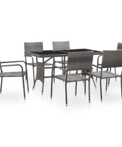 vidaXL 7 Piece Outdoor Dining Set Poly Rattan Grey