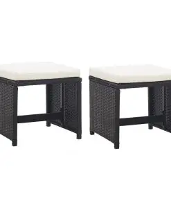 vidaXL Garden Stools 2 pcs with Cushions Poly Rattan Black