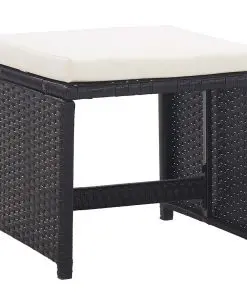 vidaXL Garden Stools 2 pcs with Cushions Poly Rattan Black