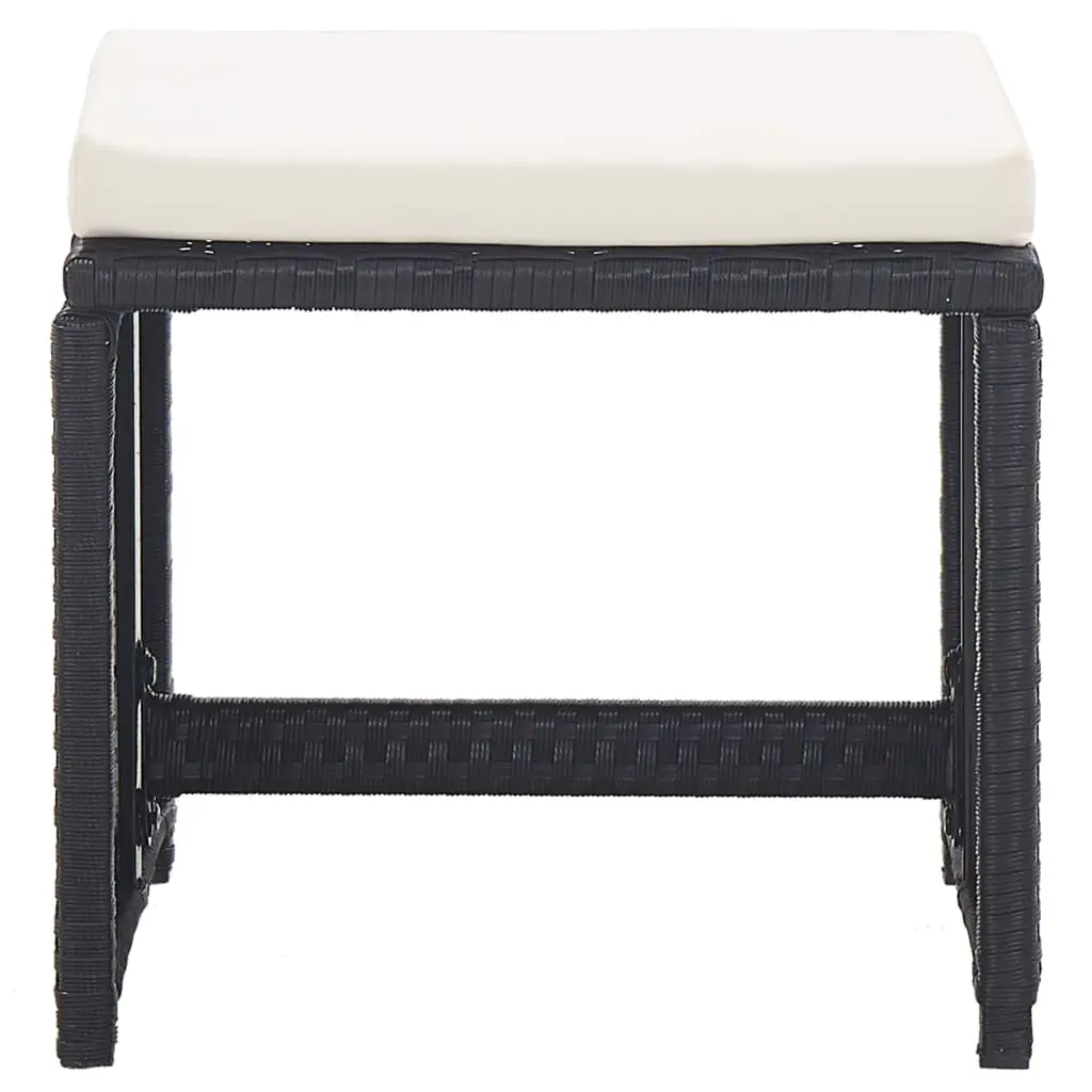 vidaXL Garden Stools 2 pcs with Cushions Poly Rattan Black