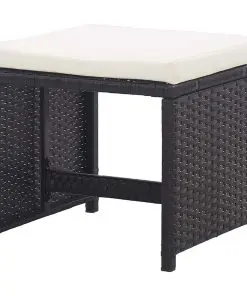 vidaXL Garden Stools 2 pcs with Cushions Poly Rattan Black