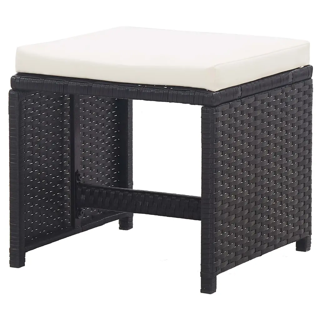 vidaXL Garden Stools 2 pcs with Cushions Poly Rattan Black