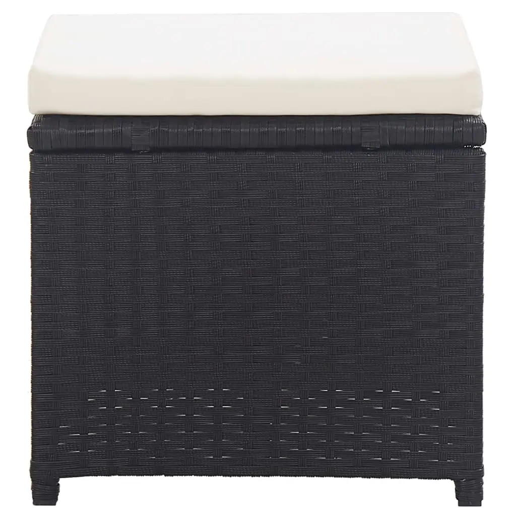 vidaXL Garden Stools 2 pcs with Cushions Poly Rattan Black