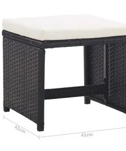 vidaXL Garden Stools 2 pcs with Cushions Poly Rattan Black