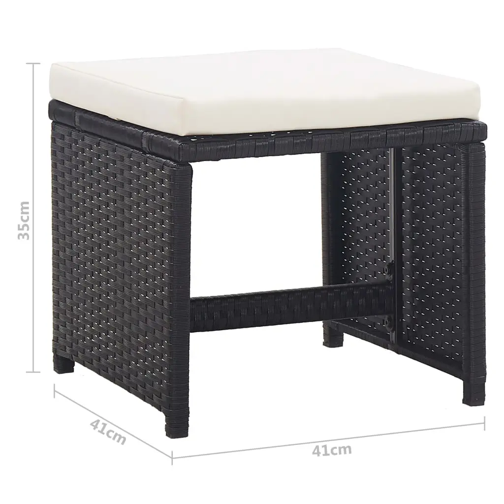 vidaXL Garden Stools 2 pcs with Cushions Poly Rattan Black