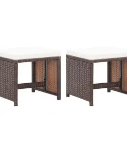 vidaXL Garden Stools 2 pcs with Cushions Poly Rattan Brown