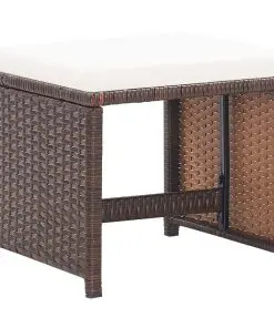 vidaXL Garden Stools 2 pcs with Cushions Poly Rattan Brown