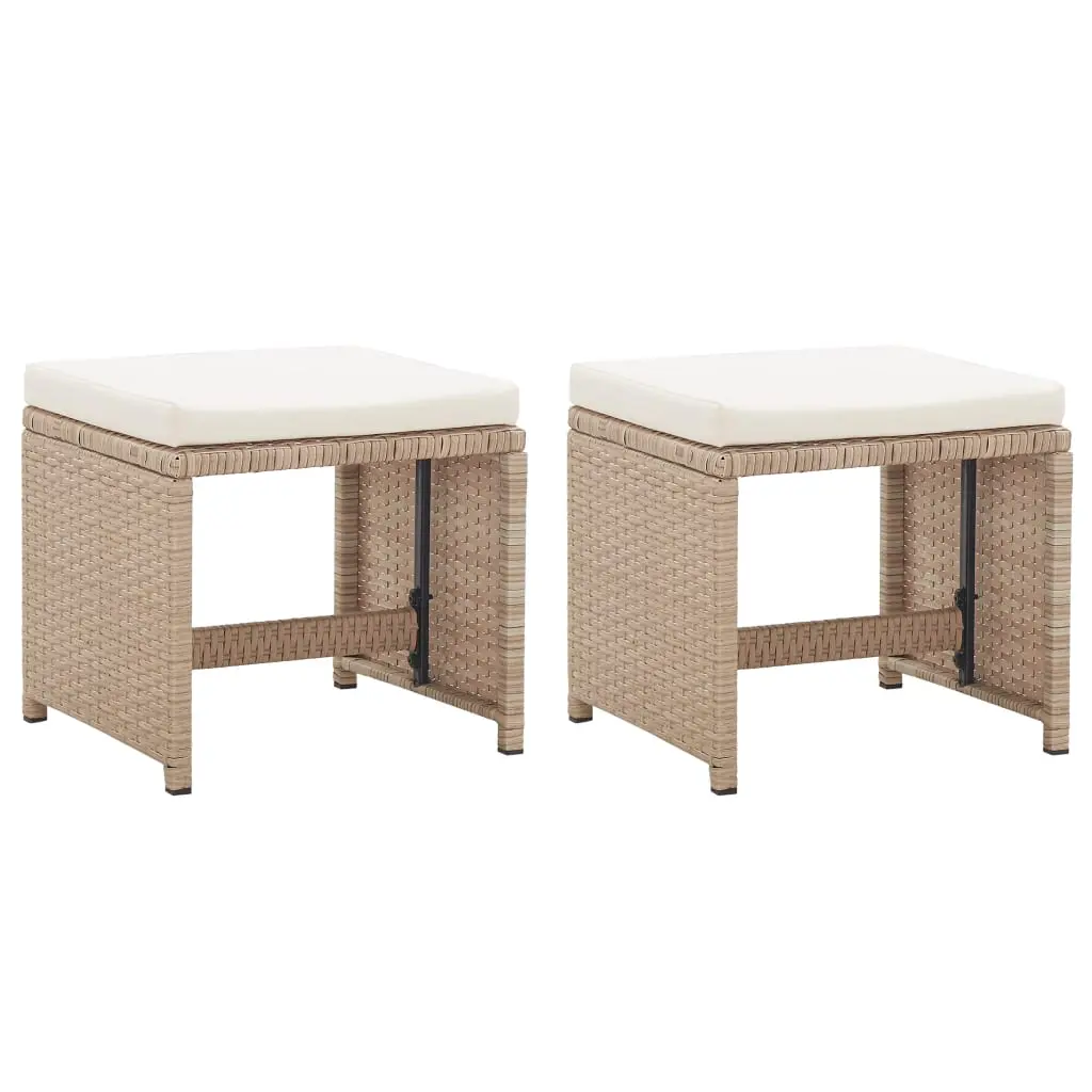 vidaXL Garden Stools 2 pcs with Cushions Poly Rattan Beige