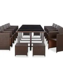 vidaXL 15 Piece Outdoor Dining Set with Cushions Poly Rattan Brown