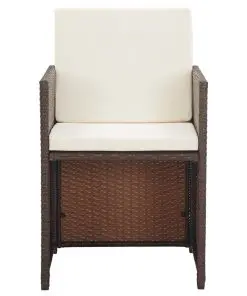 vidaXL 15 Piece Outdoor Dining Set with Cushions Poly Rattan Brown