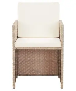 vidaXL 15 Piece Outdoor Dining Set with Cushions Poly Rattan Beige