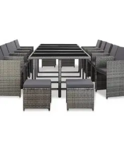 vidaXL 15 Piece Outdoor Dining Set with Cushions Poly Rattan Anthracite